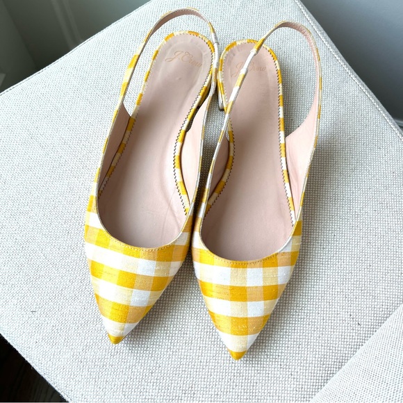 J. Crew sling back flats in yellow and ivory silk Gingham (size 9 1/2) - Picture 3 of 11